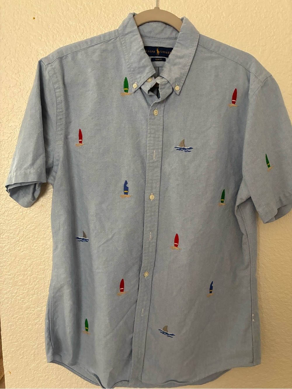 Polo by Ralph Lauren Light Blue Embroidered Sailboat Short-Sleeve Shirt